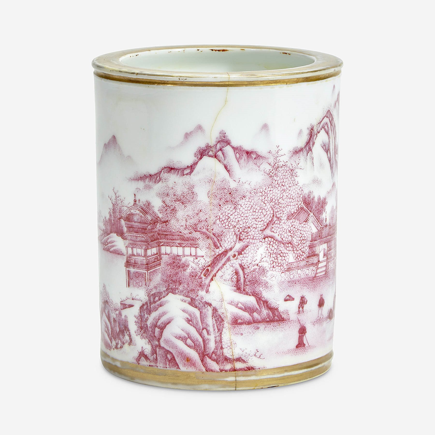  Chinese puce-enameled porcelain cylindrical brush pot